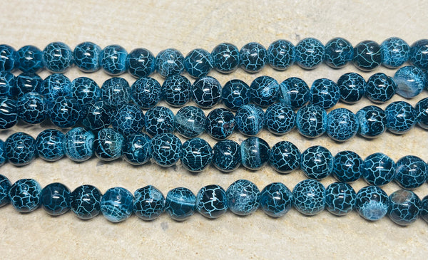 Perles naturelles en Agate bleue craquelée en 8 mm - les bijoux de Thea 