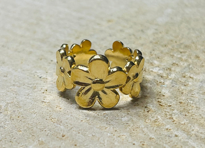 Bague Fleur en plaqué or, Taille 43-50(réglable) - Les bijoux de Théa