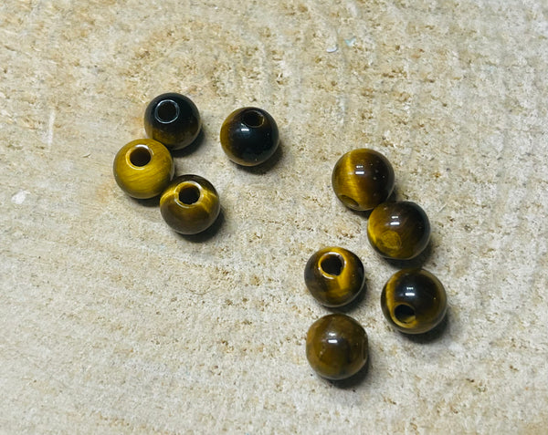 Lot de 10 Perles en Oeil de tigre 6 mm avec grand trou 2 mm