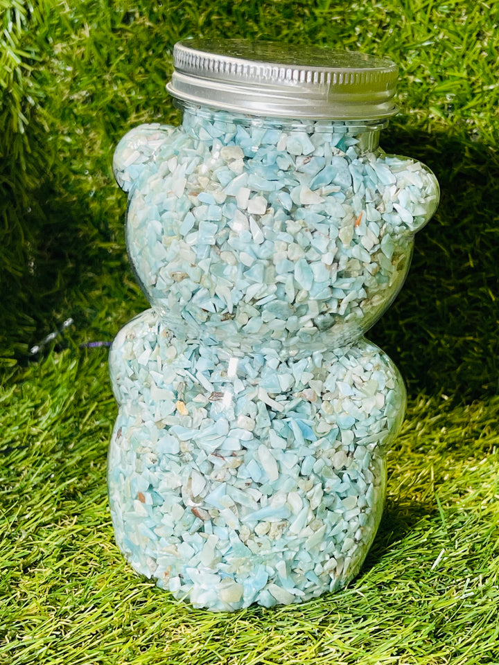 Lari l’Ourson rempli de pépites en pierre naturelle Larimar - les bijoux de Thea 