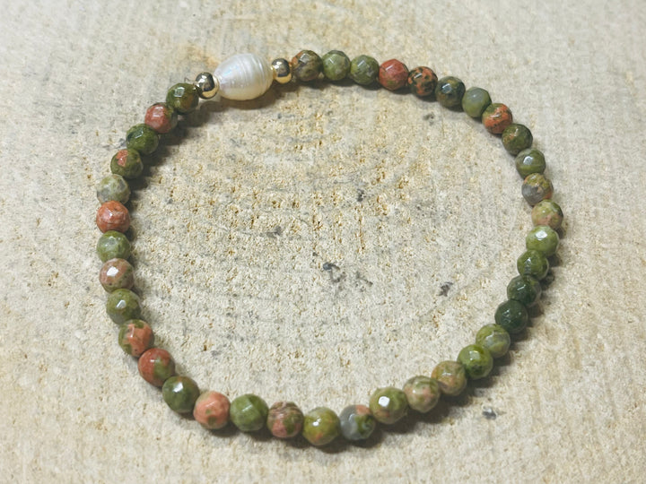 Lot de 5 Bracelets en perles naturelles en Unakite et perle de culture (39) - les bijoux de Thea 