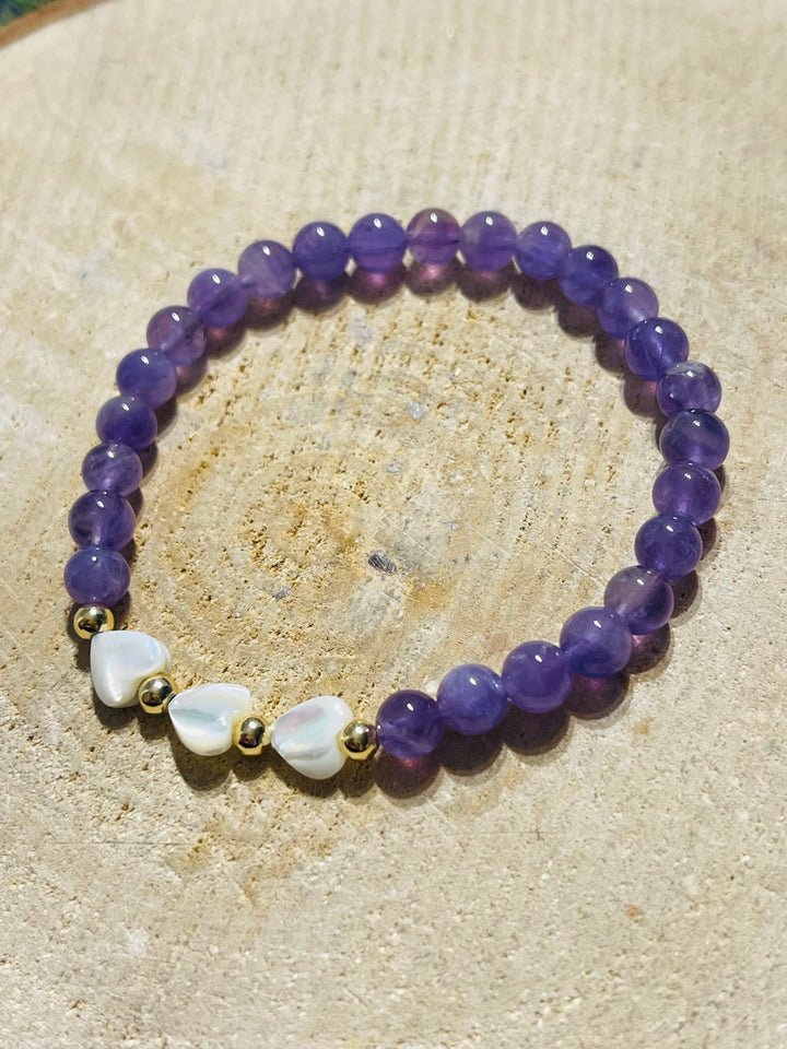 Lot de 5 Bracelets en pierre naturelle Amethyste et Nacre (88) - les bijoux de Thea