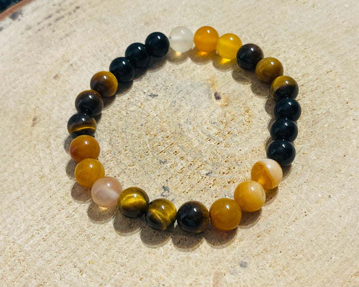 Lot de 5 Bracelets en perles naturelles en Oeil de tigre, Agate et Onyx en 8 mm (54)