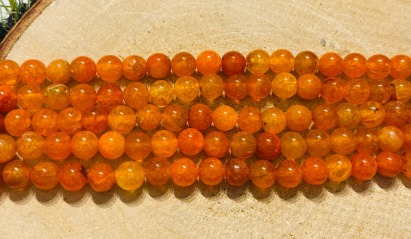 Perles naturelles en Agate veine de dragon orange en 8 mm