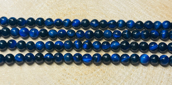 Perles naturelles en Oeil de Tigre bleu en 6 mm