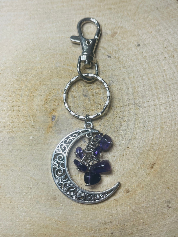 Porte-clés en Amethyste et Lune - les bijoux de Thea 