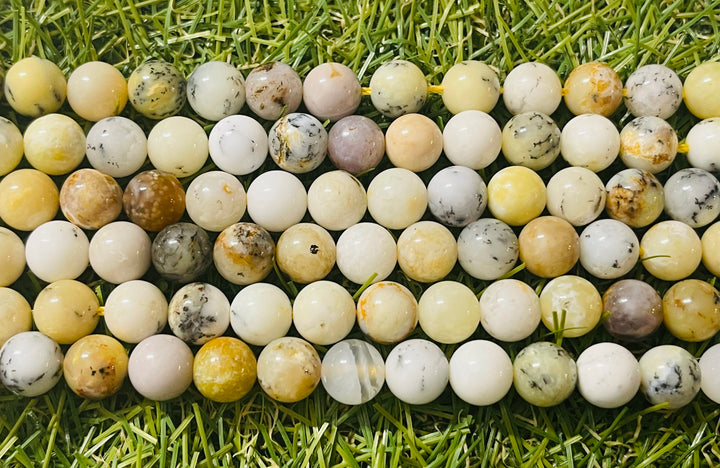 Perles naturelles en Opale Dendrite en 8 mm (multicolore) - Les bijoux de Théa