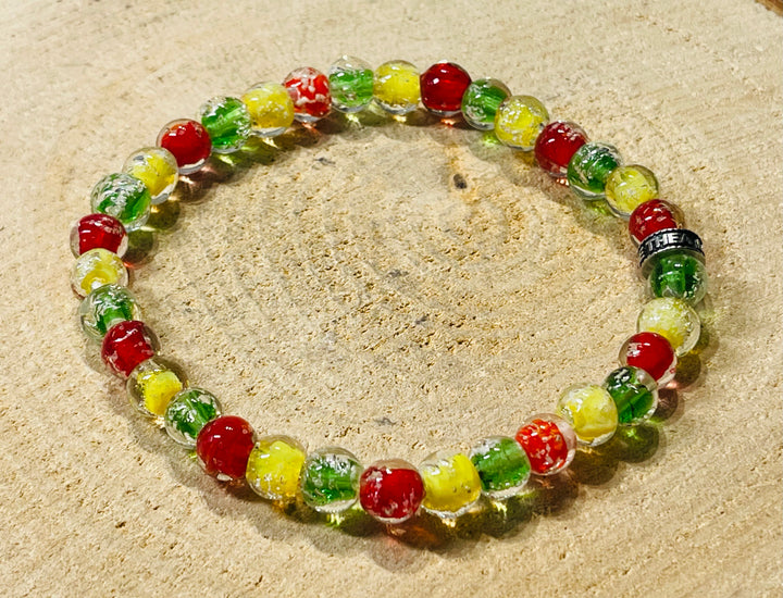 Bracelet en perles Lumineuses 8 mm vert jaune rouge - les bijoux de Thea 