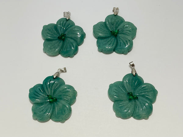 Gros Pendentif Fleur en Aventurine verte - les bijoux de Thea 