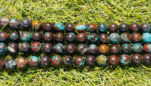 Perles naturelles en Azurite Chrysocolle de Tanzanie en 8 mm - Les bijoux de Théa