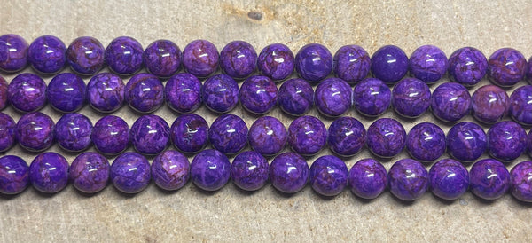 Perles naturelles en Marbre violet en 8 mm - les bijoux de Thea 