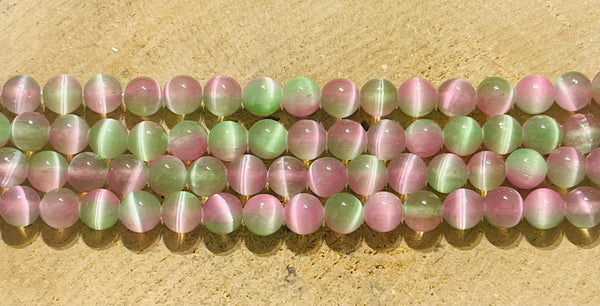 Perles naturelles en Sélénite rose vert du Canada en 8 mm - les bijoux de Thea 