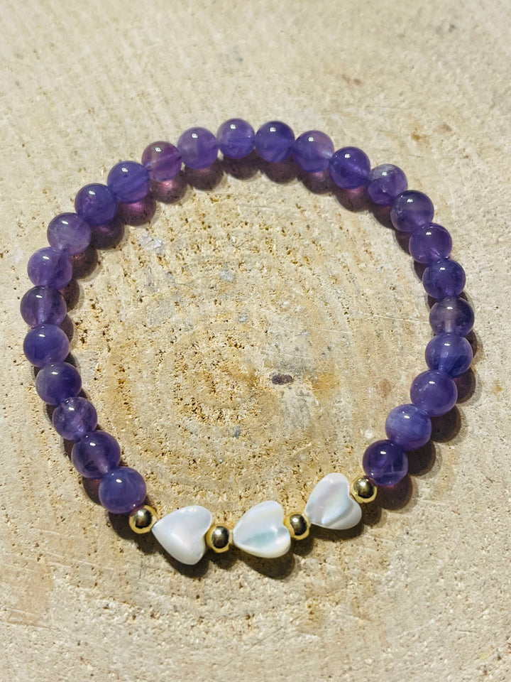 Lot de 5 Bracelets en pierre naturelle Amethyste et Nacre (88) - les bijoux de Thea 