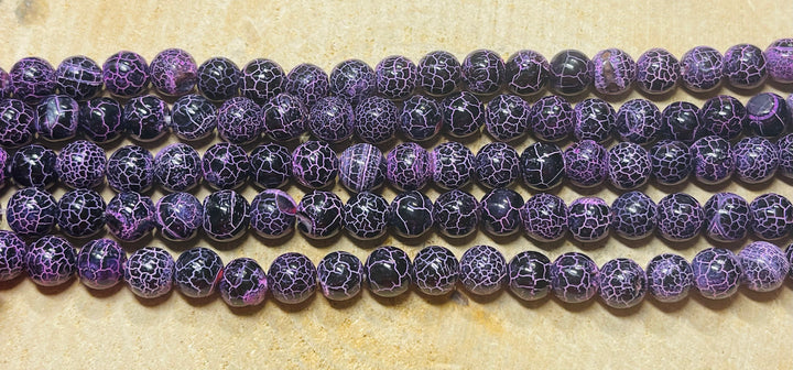 Perles naturelles en Agate violette craquelée en 8 mm - les bijoux de Thea 