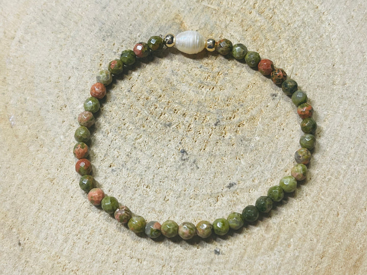 Lot de 5 Bracelets en perles naturelles en Unakite et perle de culture (39) - les bijoux de Thea 