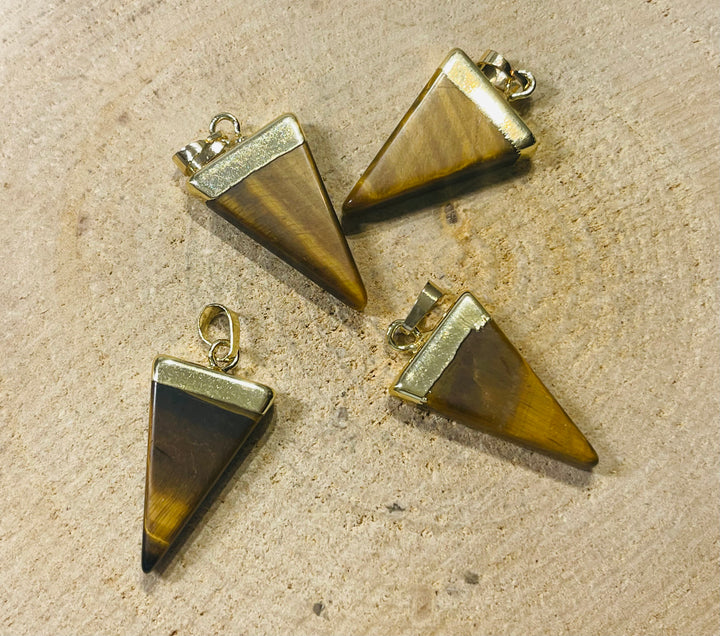 Pendentif Triangle en Oeil de tigre - les bijoux de Thea 