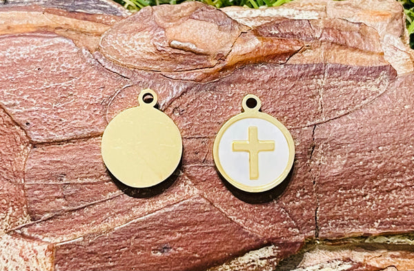 Pendentif / breloque Croix en Nacre - Les bijoux de Théa