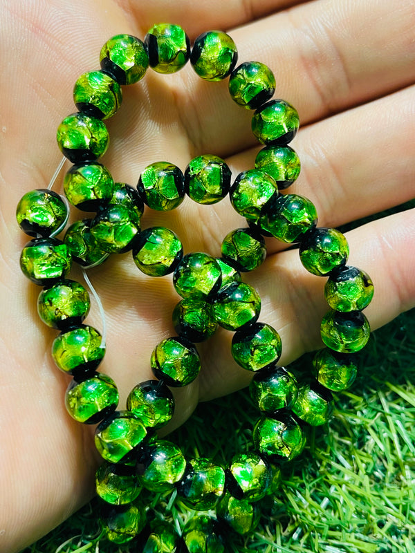 Perles en verre Hotaru d’Okinawa vertes jaunes 8 mm pour bracelet