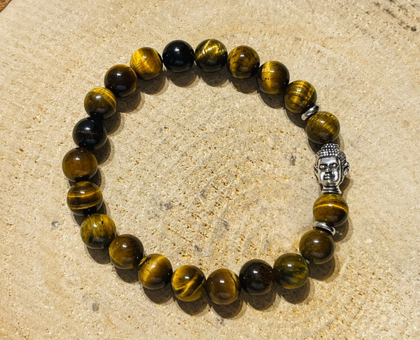 Lot de 5 Bracelets en perles naturelles en Œil de tigre et bouddha (4) - les bijoux de Thea 