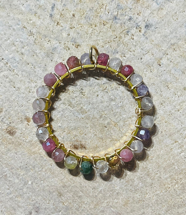 Pendentif de perles en pierre naturelle Tourmaline multicolore - les bijoux de Thea