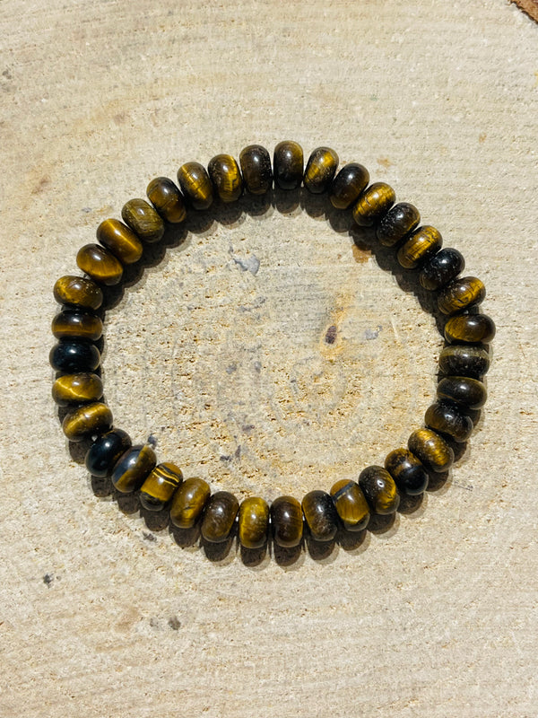 Lot de 5 Bracelets de perles en pierre naturelle en Oeil de tigre rondelle 8 mm (86) - les bijoux de Thea 
