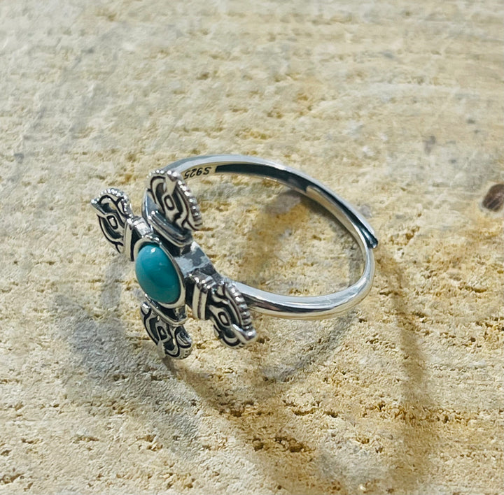 Bague Croix en Argent 925 sertie d’un Larimar, Taille 56-60 (réglable) - les bijoux de Thea