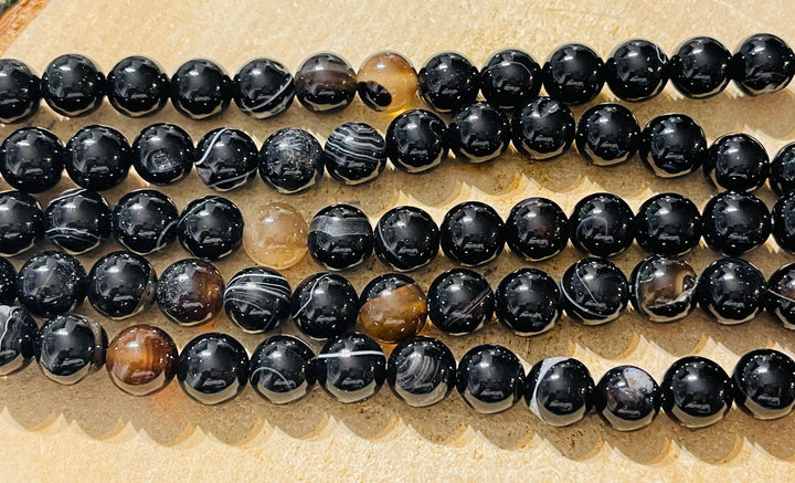 Perles naturelles en Agate marron noir en 10 mm - les bijoux de Thea 