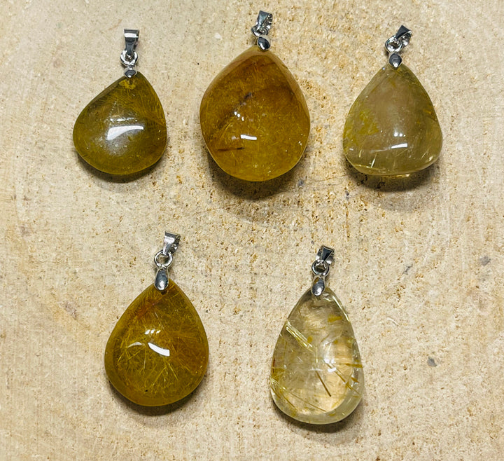 Pendentif en Quartz rutile doré au choix (1) - les bijoux de Thea