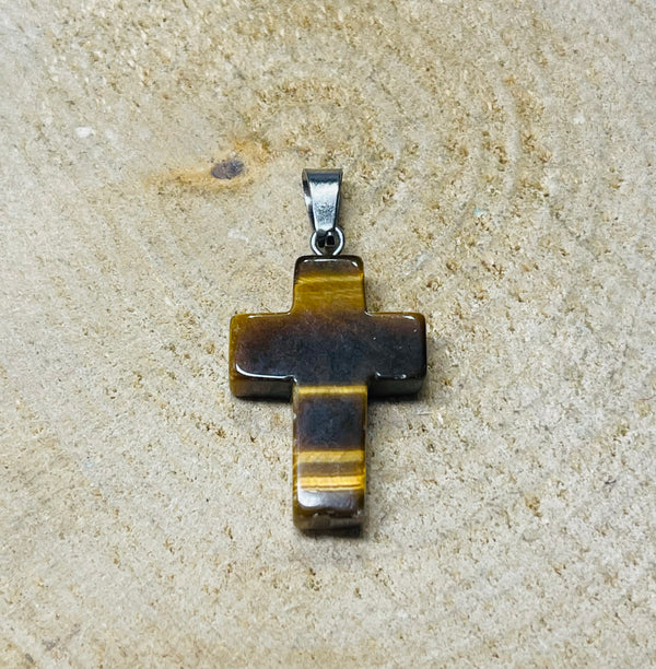 Pendentif Croix en Oeil de tigre - Les bijoux de Théa