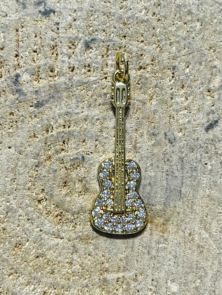 Breloque / Pendentif Guitare avec Diamants Cz - les bijoux de Thea 