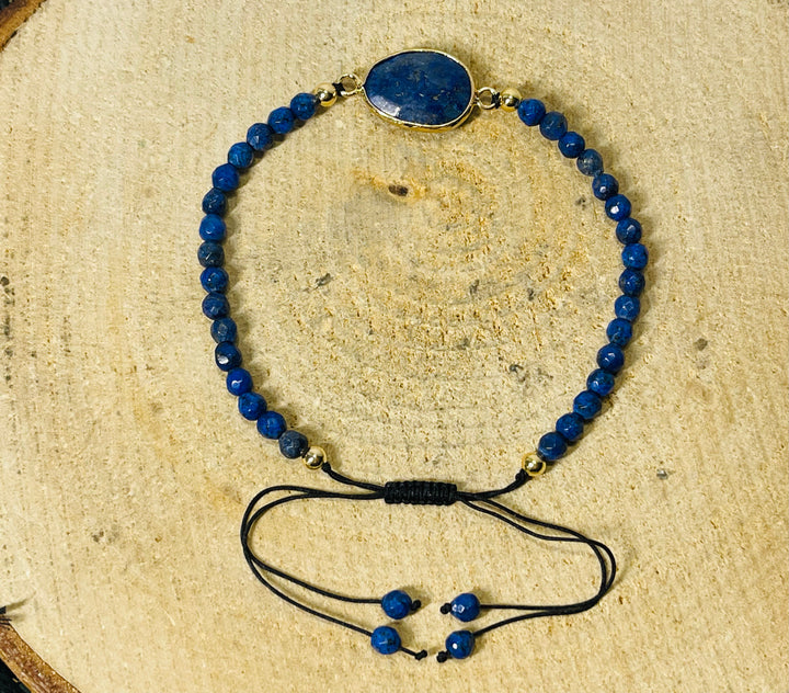 Lot de 5 Bracelets réglables en perles naturelles en Lapis lazuli (24) - les bijoux de Thea 