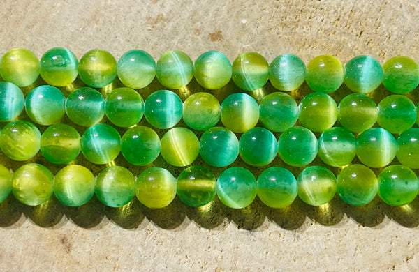 Perles en mierre naturelle en Sélénite vert jaune du Canada en 6 mm - les bijoux de Thea 