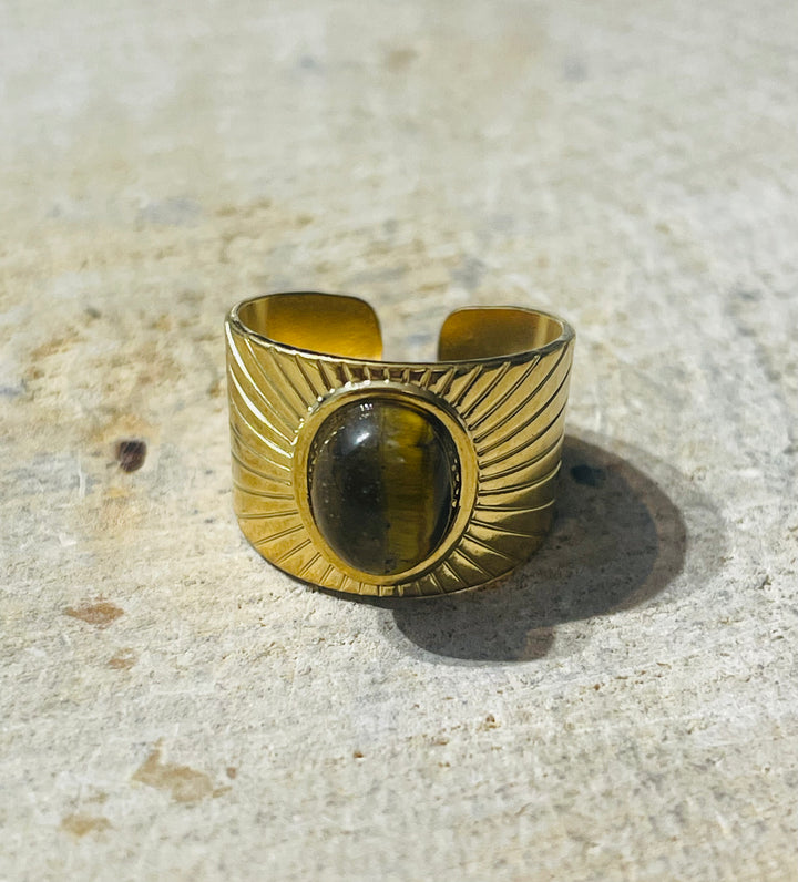 Bague avec œil de tigre, taille réglable (55-58) - les bijoux de Thea 