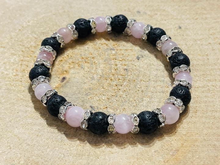 Lot de 5 Bracelets en perles naturelles en Kunzite et Pierre de lave 8 mm (59) - les bijoux de Thea 