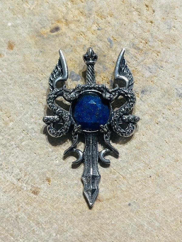 Pendentif épée dragons serti d'un Lapis lazuli - les bijoux de Thea 