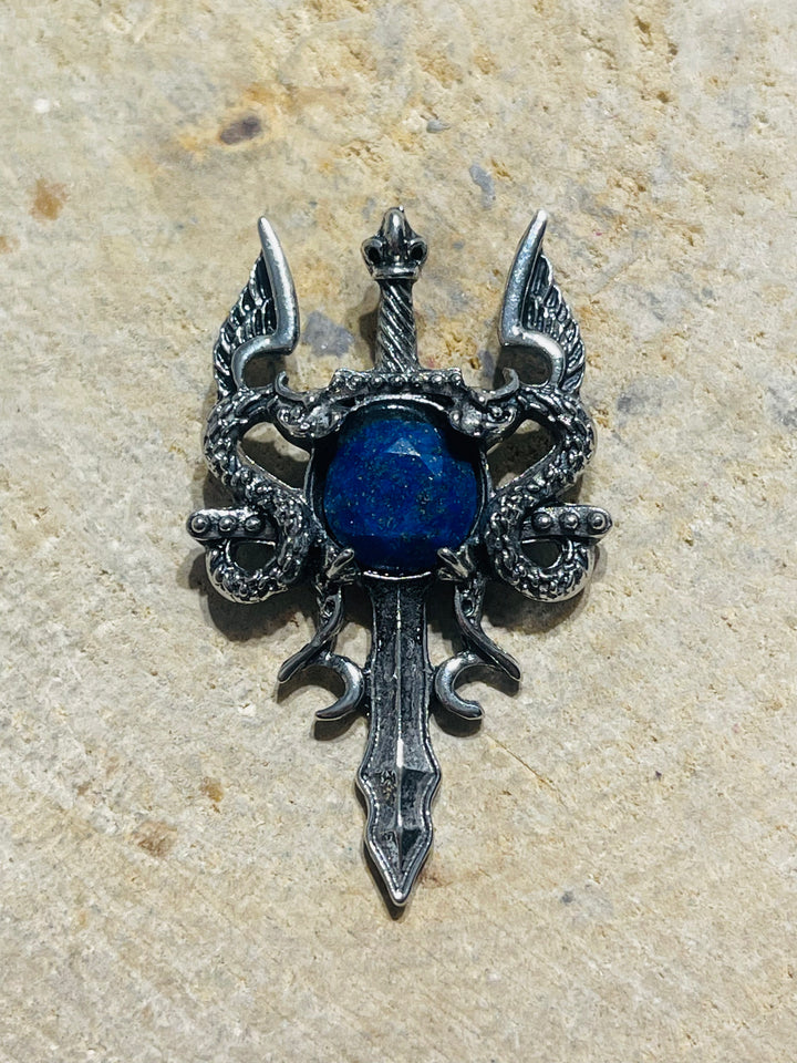 Pendentif épée dragons serti d'un Lapis lazuli - les bijoux de Thea 