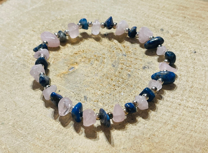 Lot de 5 Bracelets en perles naturelles en Lapis-lazuli et Quartz rose (19) - les bijoux de Thea 