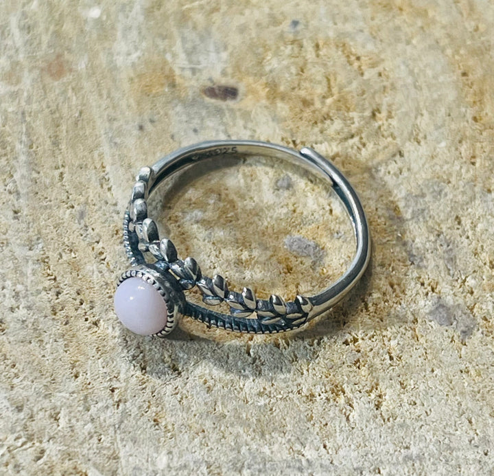Bague en Argent 925 sertie d’une Opale rose, Taille 58-61 (réglable) - les bijoux de Thea