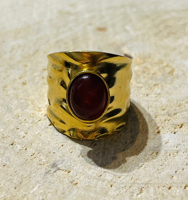 Bague sertie d´une cornaline, taille réglable - les bijoux de Thea 