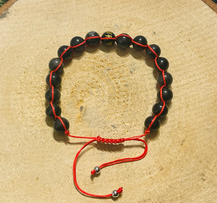 Lot de 5 Bracelets réglables en perles naturelles en Œil de faucon et Obsidienne OM (32) - les bijoux de Thea 