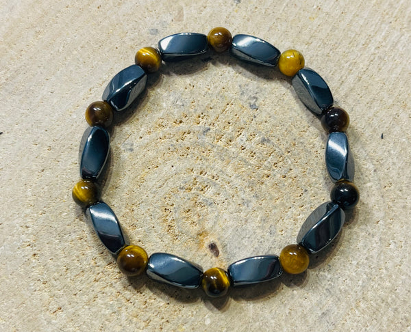 Lot de 5 Bracelets en perles naturelles en Oeil de tigre et Hématite (47) - les bijoux de Thea 