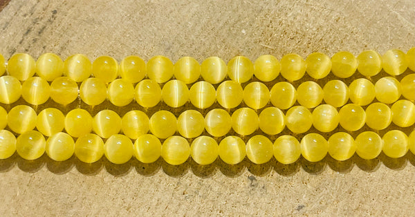 Perles naturelles en Sélénite jaune du Canada en 8 mm - les bijoux de Thea 