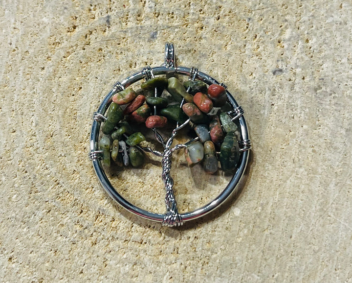 Pendentif en arbre de vie en Unakite - les bijoux de Thea 