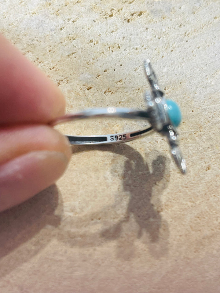 Bague Croix en Argent 925 sertie d’un Larimar, Taille 56-60 (réglable) - les bijoux de Thea 