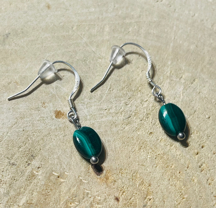 Paire de boucles d’oreilles en Argent 925 et Malachite - les bijoux de Thea