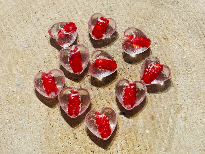 Lot de Perles Lumineuses en verre rouges en forme de coeur pour bracelet - les bijoux de Thea 