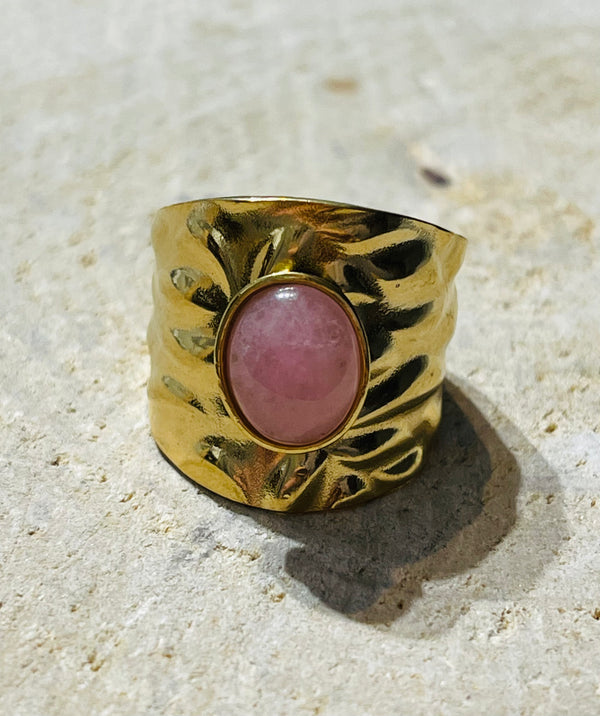 Bague sertie d´un Quartz rose, taille réglable - les bijoux de Thea 