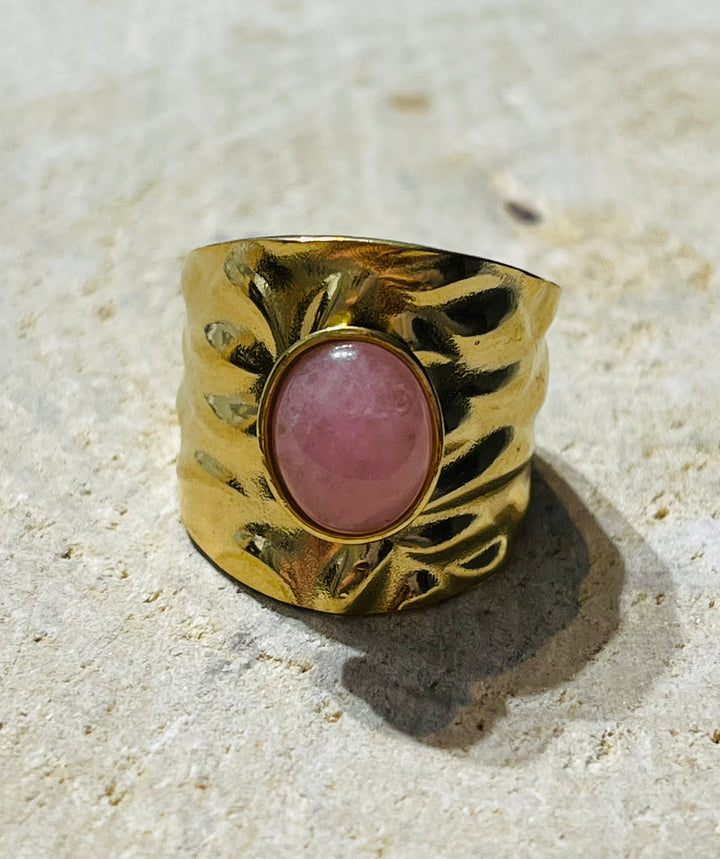 Bague sertie d´un Quartz rose, taille réglable - les bijoux de Thea 