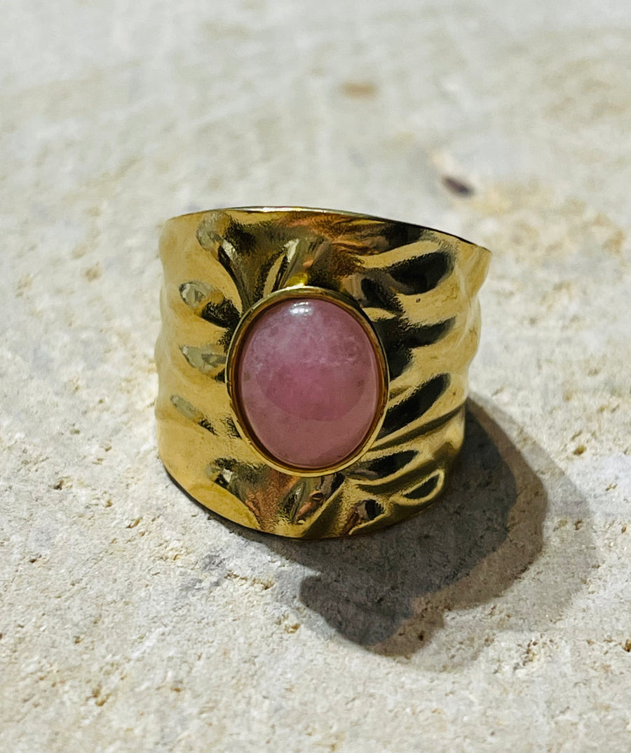 Bague sertie d´un Quartz rose, taille réglable - les bijoux de Thea 