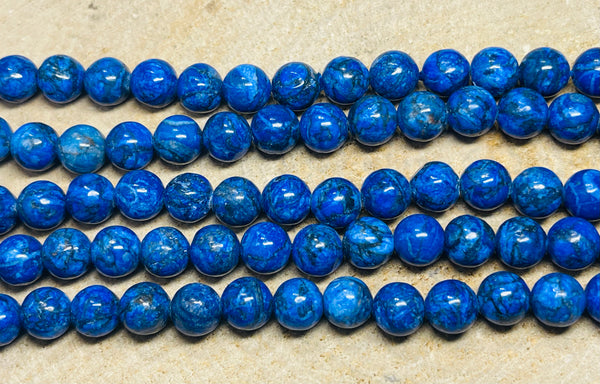 Perles naturelles en Marbre bleu en 8 mm - les bijoux de Thea 